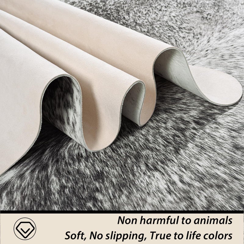 Rtizon Faux Cowhide Rug for Living Room, 4.6 x 5.2 Feet Grey, Cow Print Skins Rug for Bedroom, Premium Faux Fur Animal Cow Hide Rugs Carpet for Western Decor - Image 2